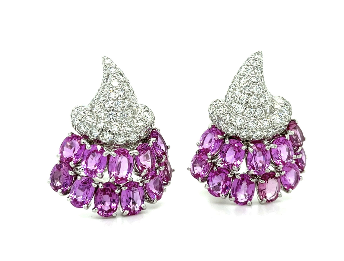 22ct Pink Sapphire 18KW Gold Earrings 3.25ct (50 Diamonds) 30g