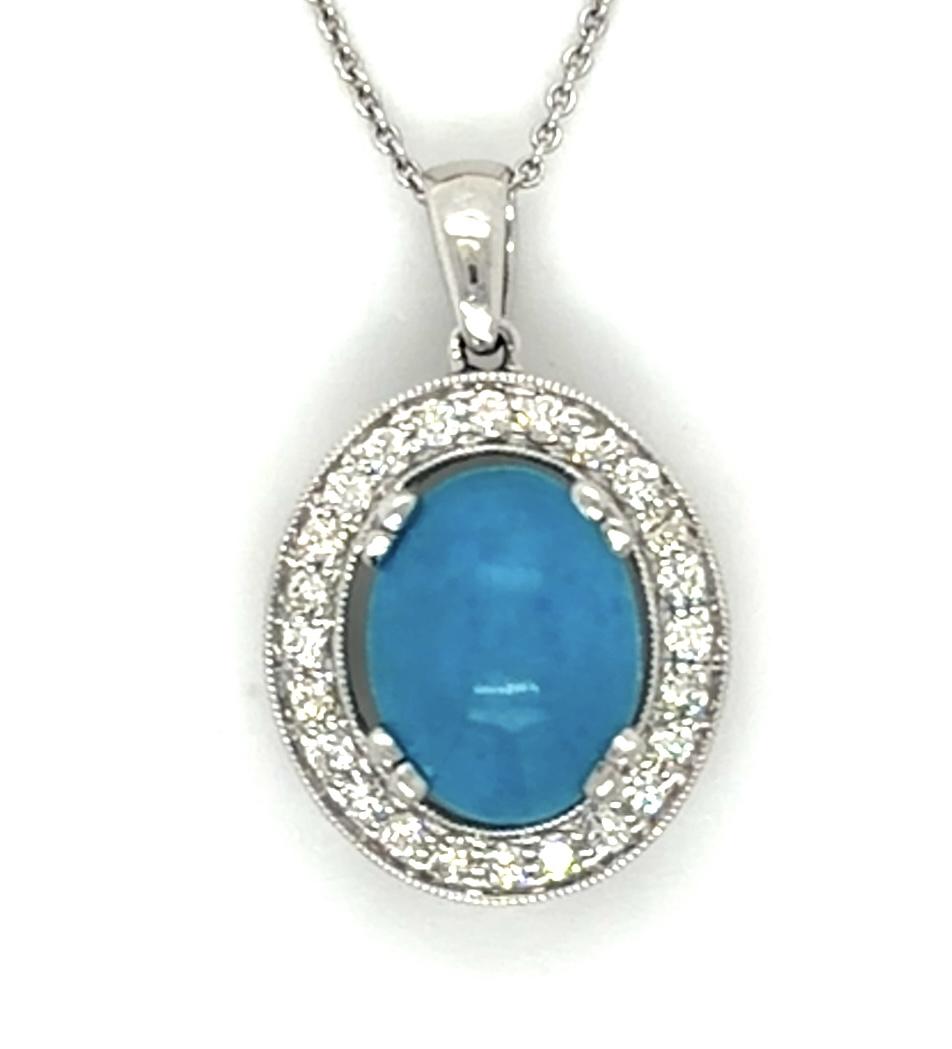 2.97ct Turquoise &  0.29ctw Diamond 14KY White Gold Pendant
