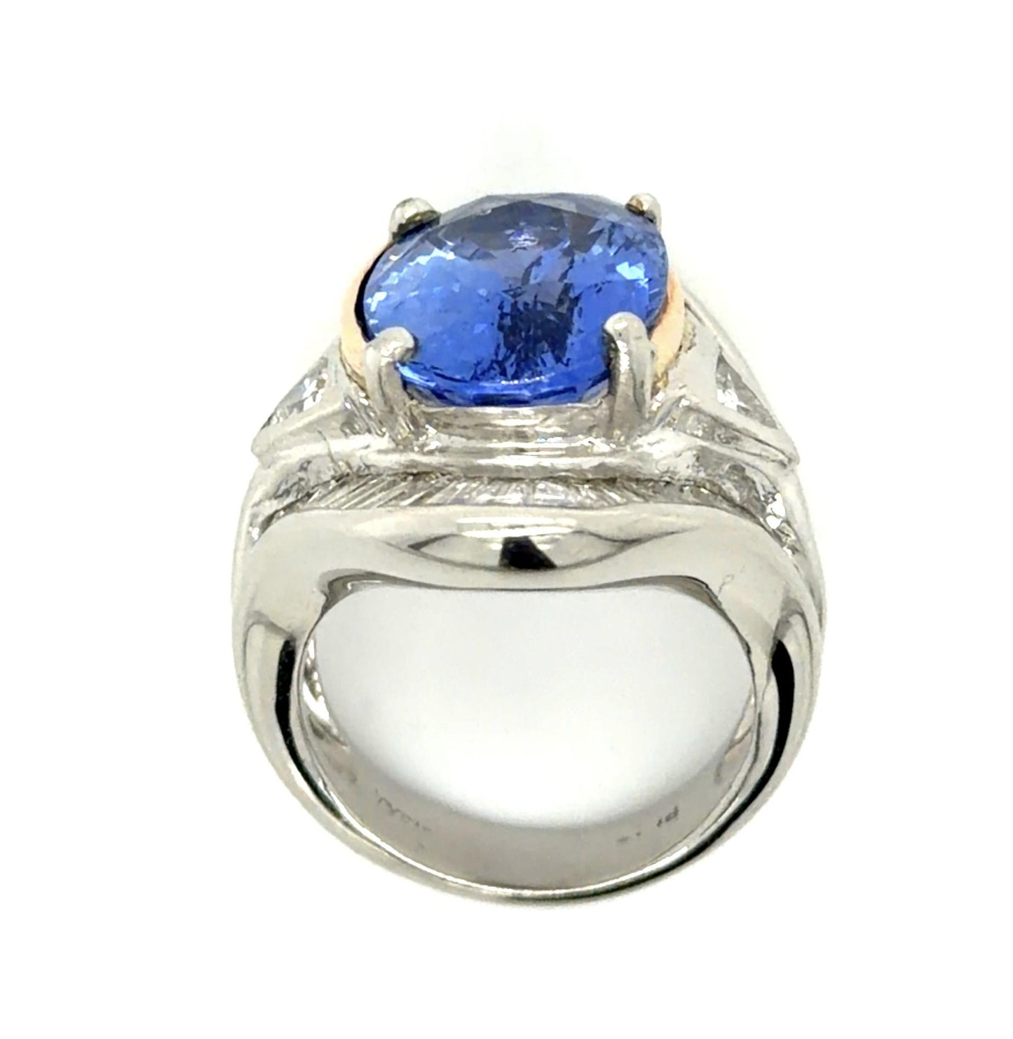 10.01ct Oval Heated Sapphire 4.50ct Baguette + Trillion Diamond Platinum Ring