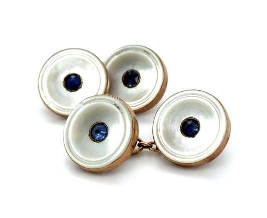Original Edwardian .80ct Montana Sapphire (No Cert) + Mother of Pearl Cufflinks