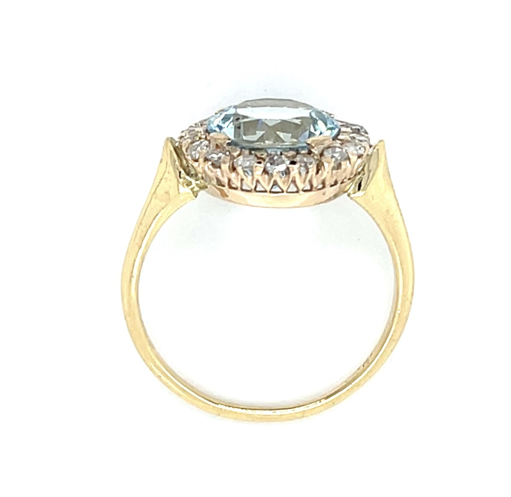 Victorian 2.75ct Aquamarine 14KY Gold Ring (Antique 1890s) .48ct Diamond