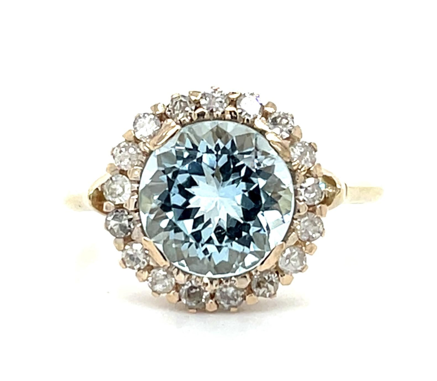 Victorian 2.75ct Aquamarine 14KY Gold Ring (Antique 1890s) .48ct Diamond