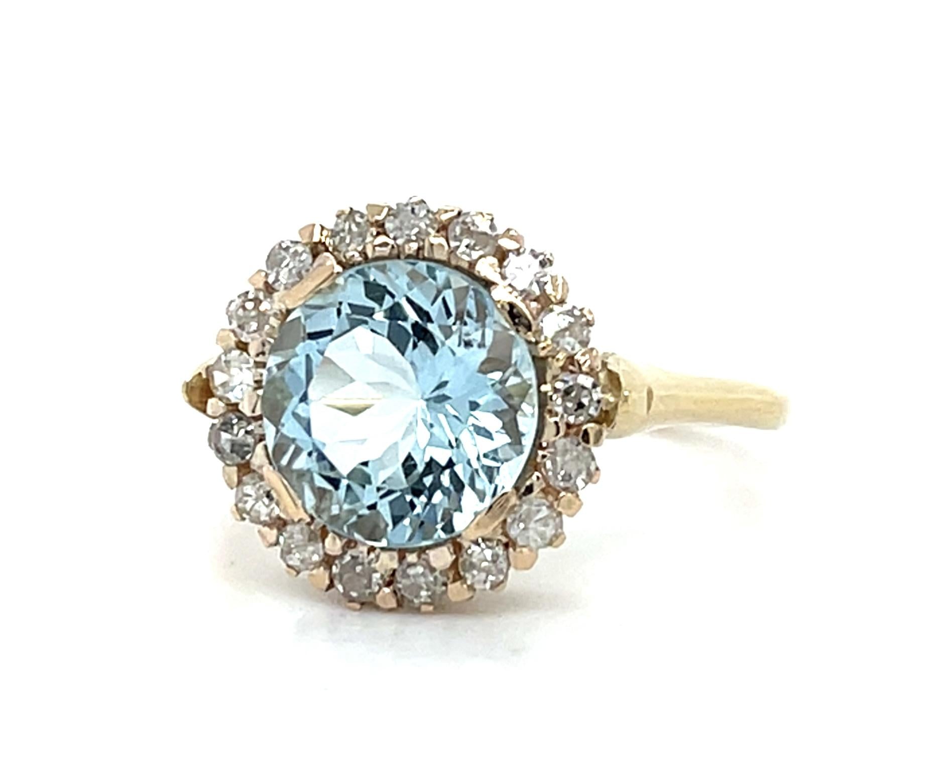 Victorian 2.75ct Aquamarine 14KY Gold Ring (Antique 1890s) .48ct Diamond