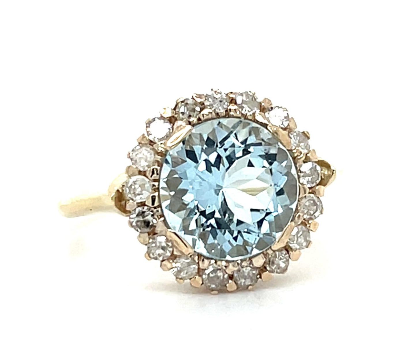 Victorian 2.75ct Aquamarine 14KY Gold Ring (Antique 1890s) .48ct Diamond