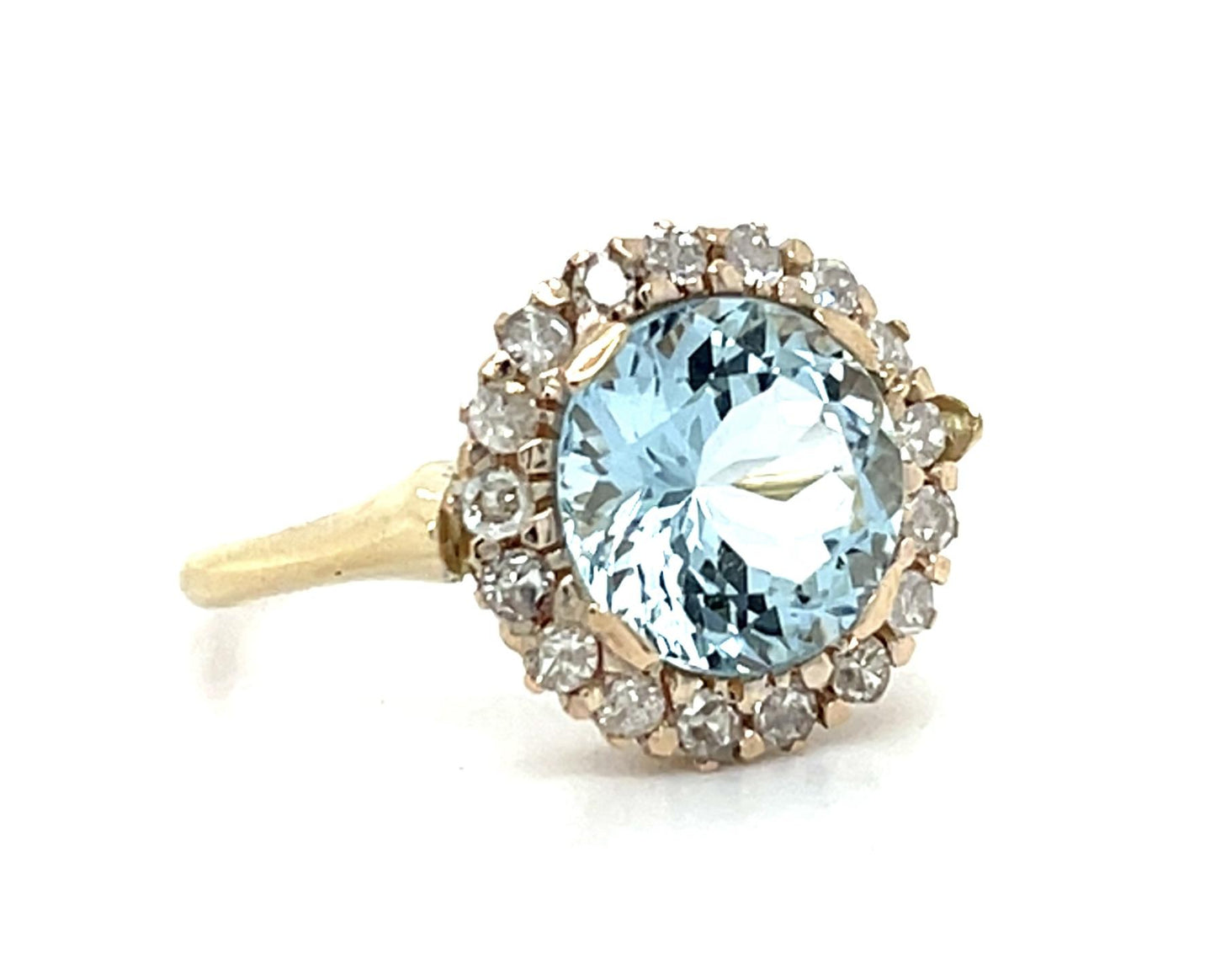 Victorian 2.75ct Aquamarine 14KY Gold Ring (Antique 1890s) .48ct Diamond