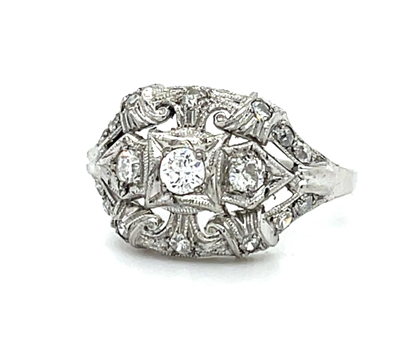 Art Deco .78ct Diamond Platinum Ring (Antique 1920s) 6.50 Size 3.70g