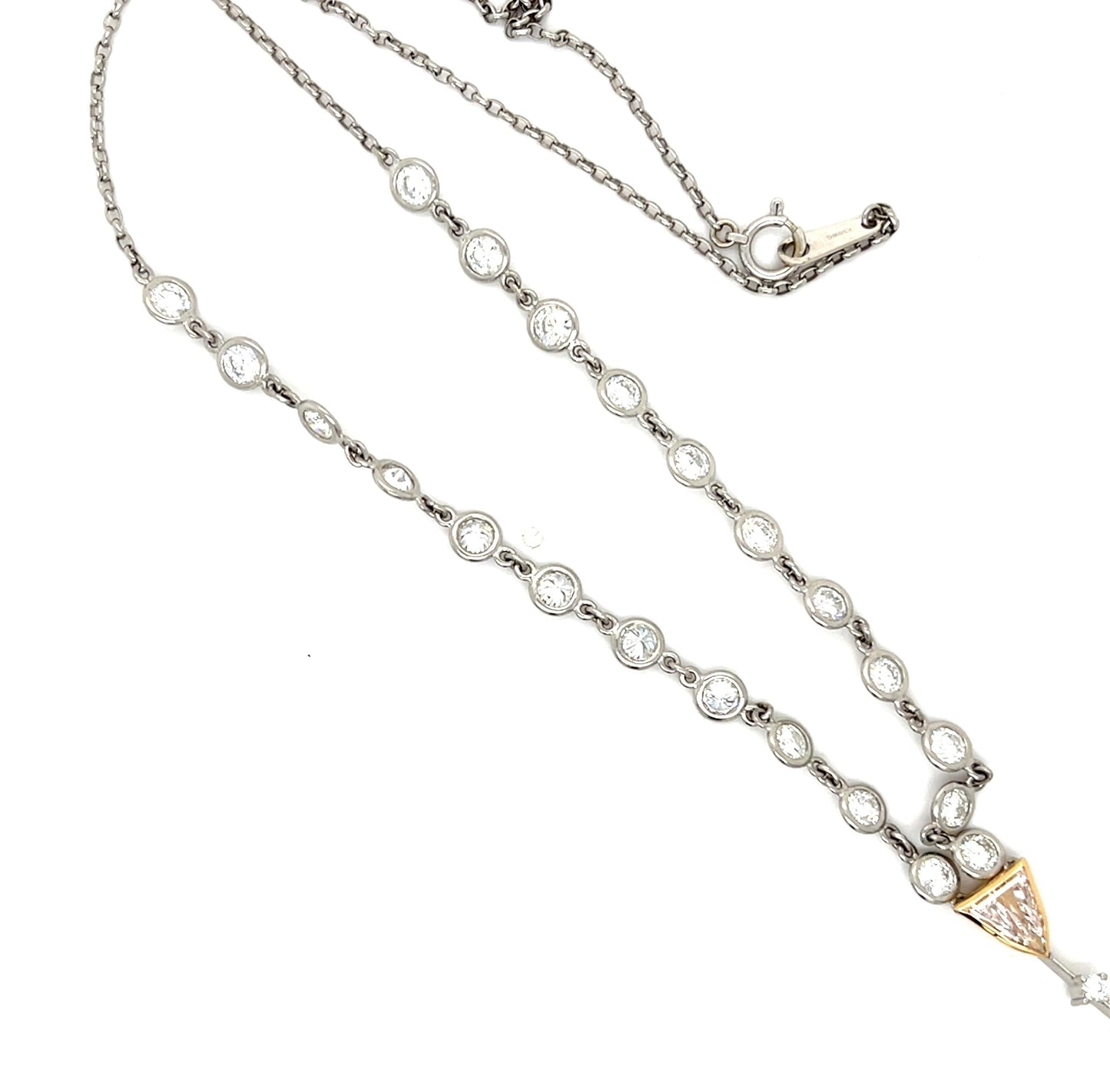 .66ct Trillion-cut Diamond 1.39ct Pear Sapphire PT+18KY Gold Necklace 4.13ct Dia