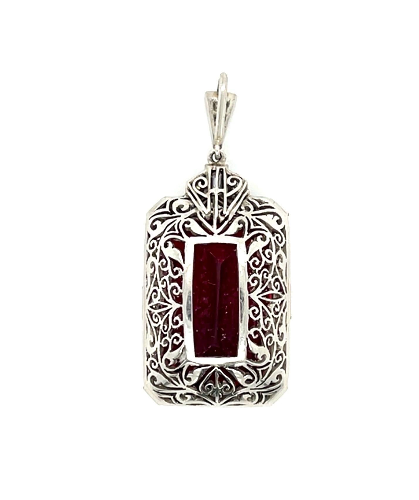 19.99ct Rubellite Tourmaline Platinum Handmade Pendant .21ct Baguette Dia .64ct