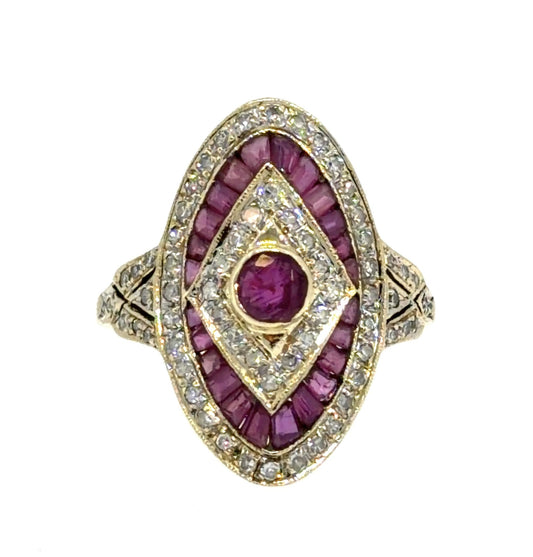 1.40ct Ruby .75ct Diamond 14KY Gold Ring (Vintage 1960s) 3.5g 7.25 Size