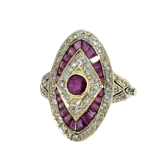1.40ct Ruby .75ct Diamond 14KY Gold Ring (Vintage 1960s) 3.5g 7.25 Size