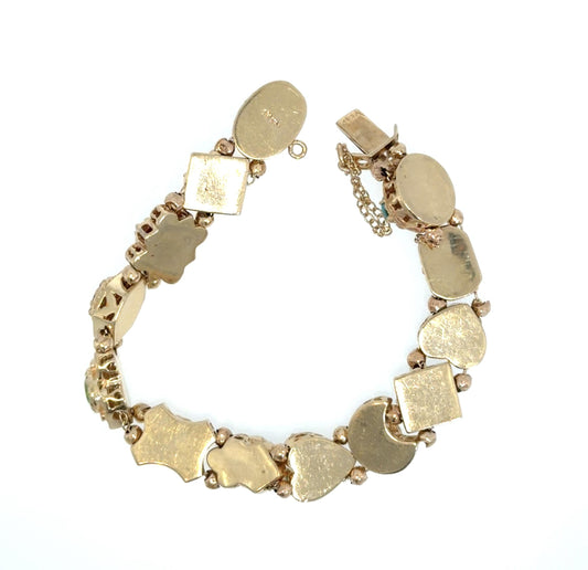 13.50ct Multicolor Gemstone 14KY Gold Bracelet (Vintage 1960s) 7" 27.60g