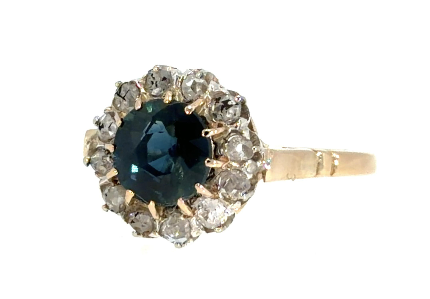 Original Victorian .60ct No Heat Sapphire .50ct Diamond Silver+14KY Gold Ring