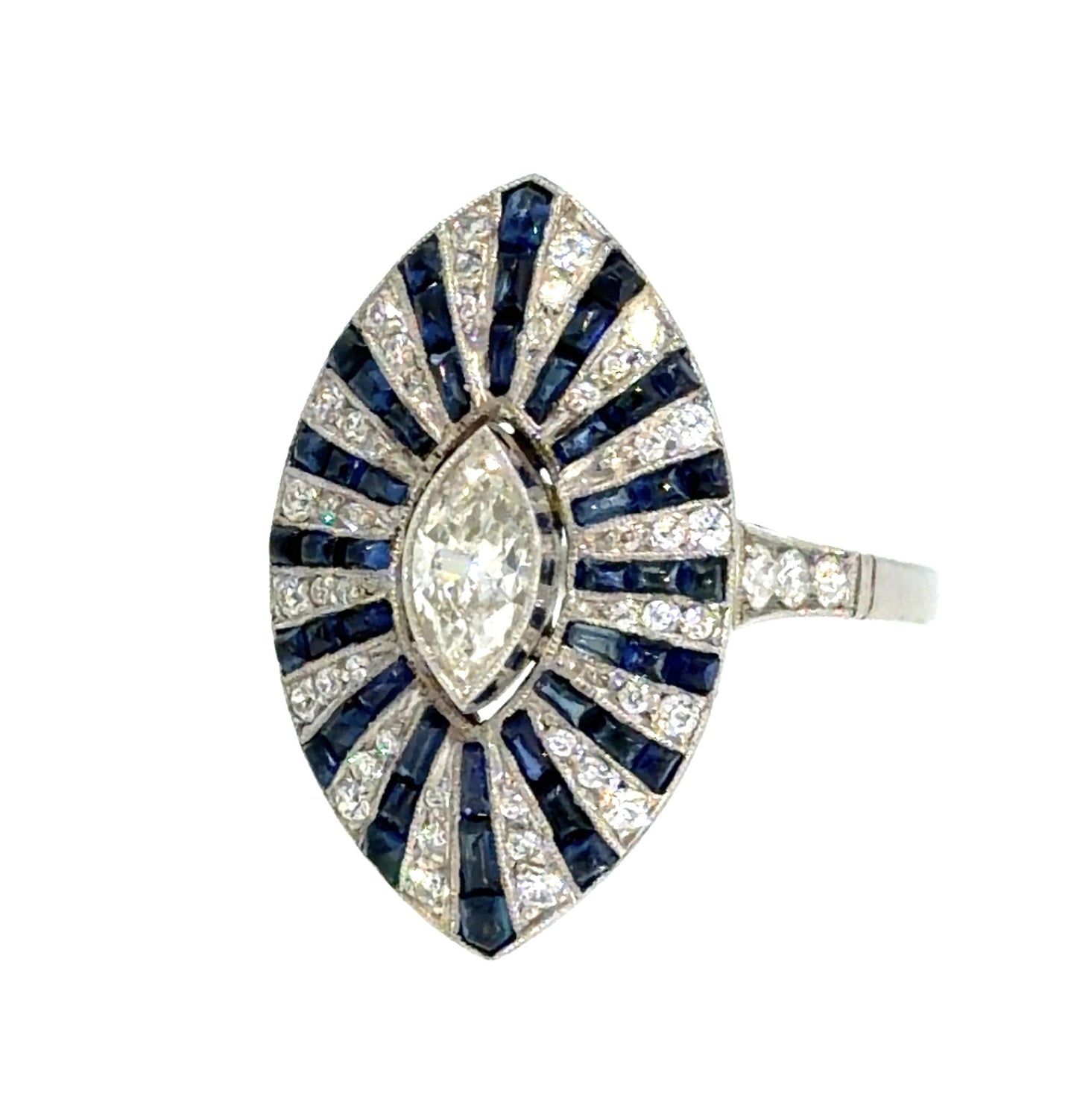 .50ct (J SI No Cert) Marquise Diamond 3ct Cabochon Sapphire PT Handmade Ring