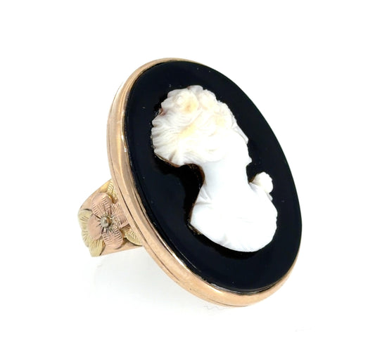 Original Victorian Female Cameo 14KY Gold Ring (Antique 1890s) 12.40g 6.50 Size