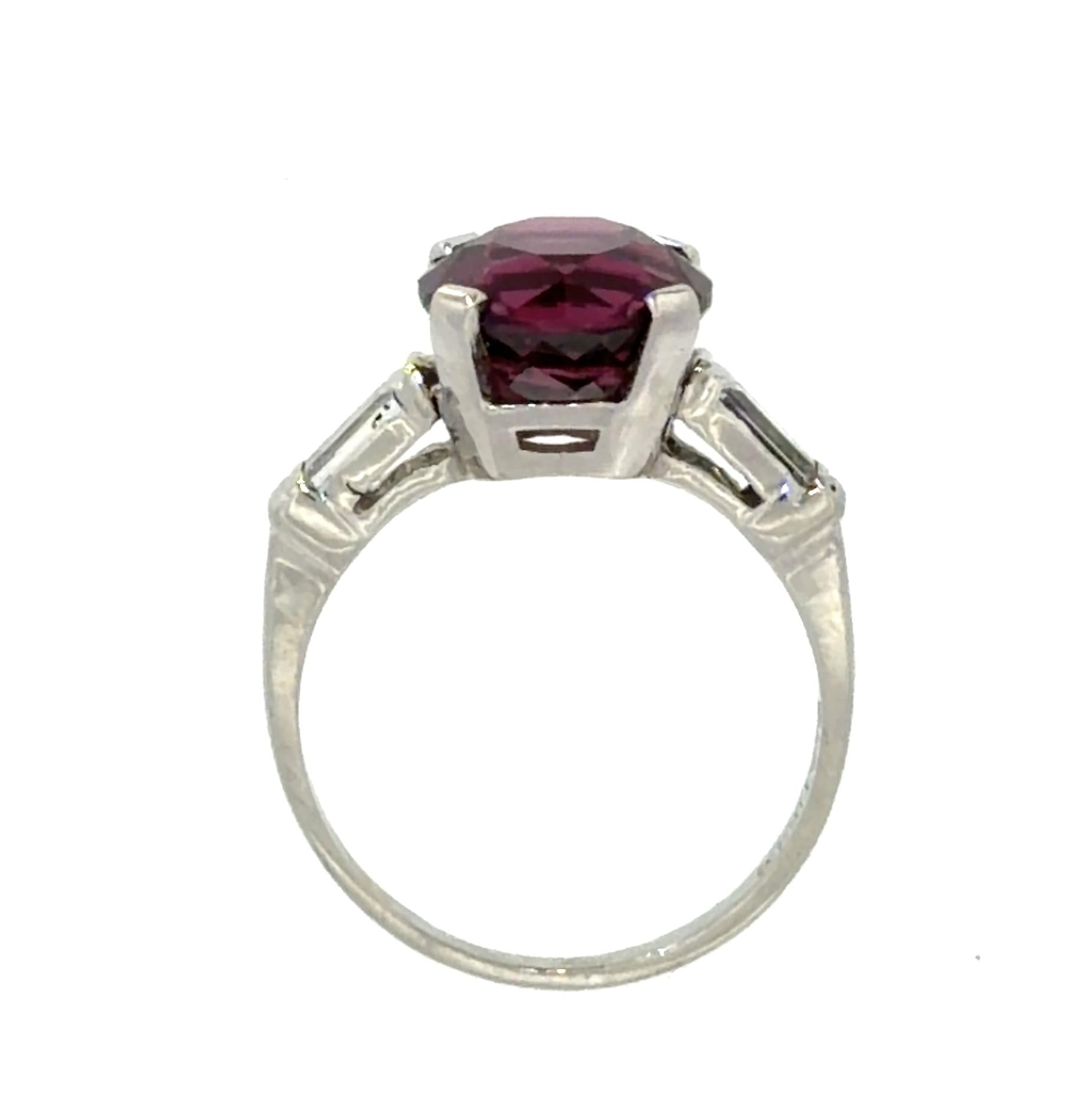 4.45ct Garnet .20ct Baguette Diamond PT Ring 4.60g 6.50 Size