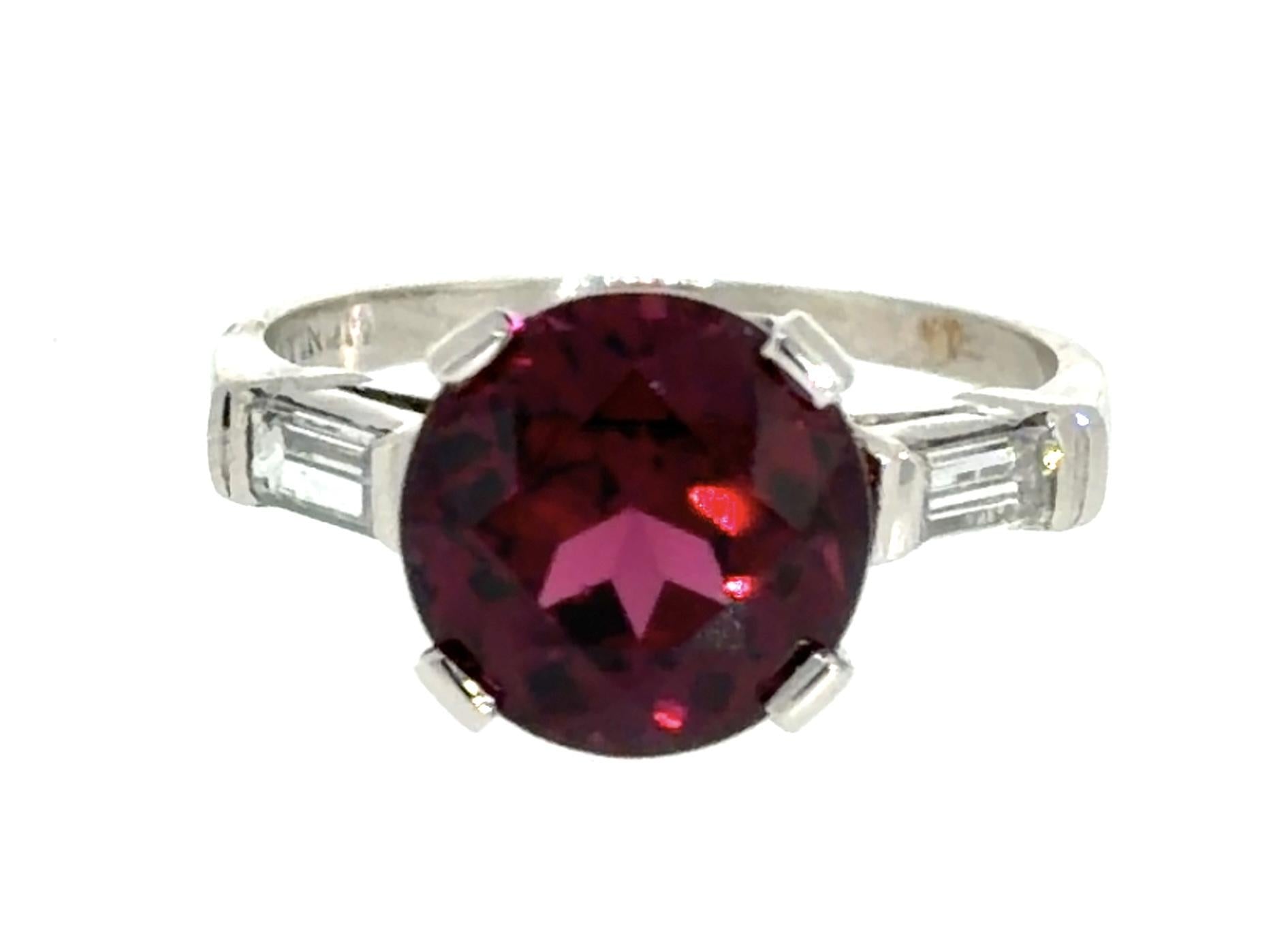 4.45ct Garnet .20ct Baguette Diamond PT Ring 4.60g 6.50 Size