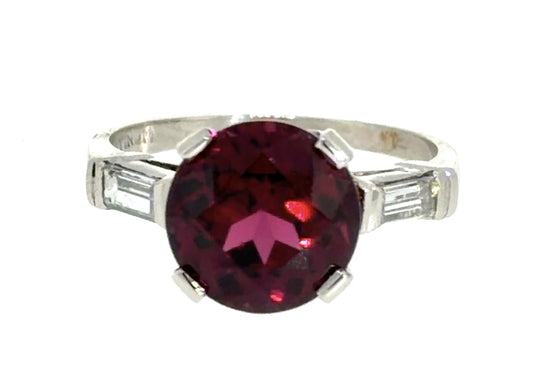 4.45ct Garnet .20ct Baguette Diamond PT Ring 4.60g 6.50 Size