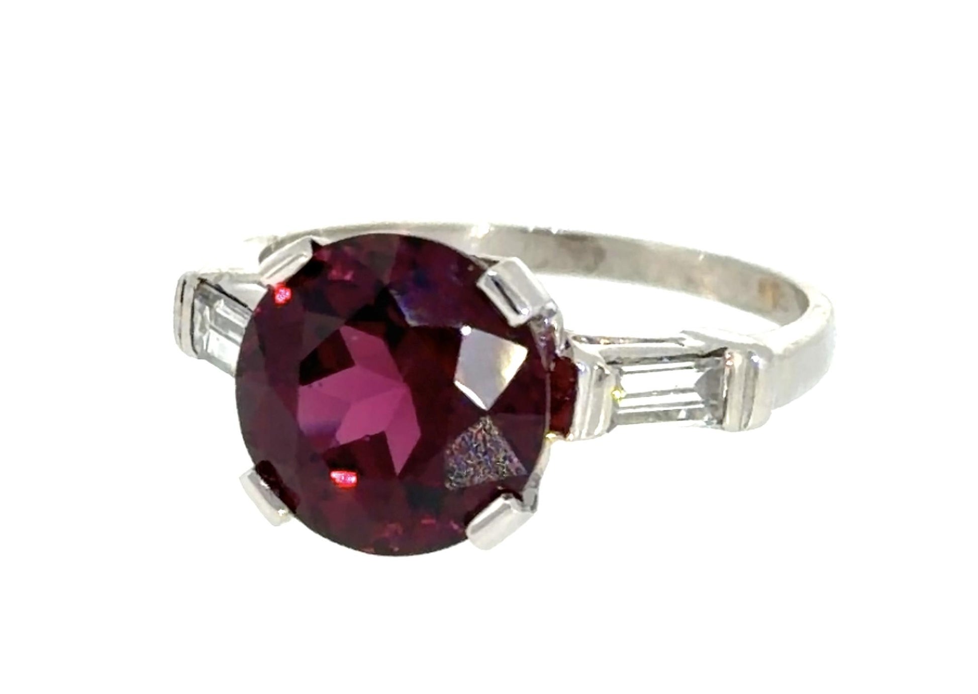 4.45ct Garnet .20ct Baguette Diamond PT Ring 4.60g 6.50 Size