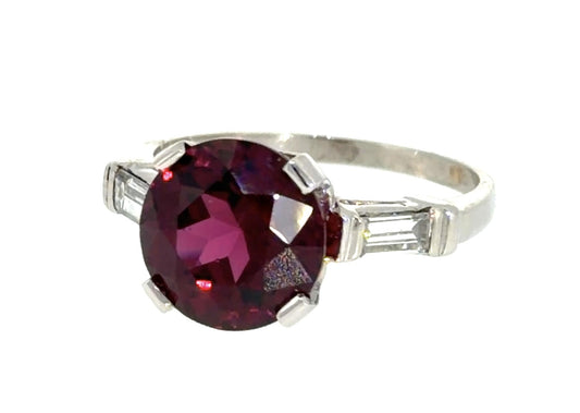 4.45ct Garnet .20ct Baguette Diamond PT Ring 4.60g 6.50 Size