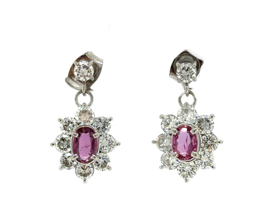 .91ct Pink Sapphire 1.82ct Diamond Platinum Earrings 7.90g .75"