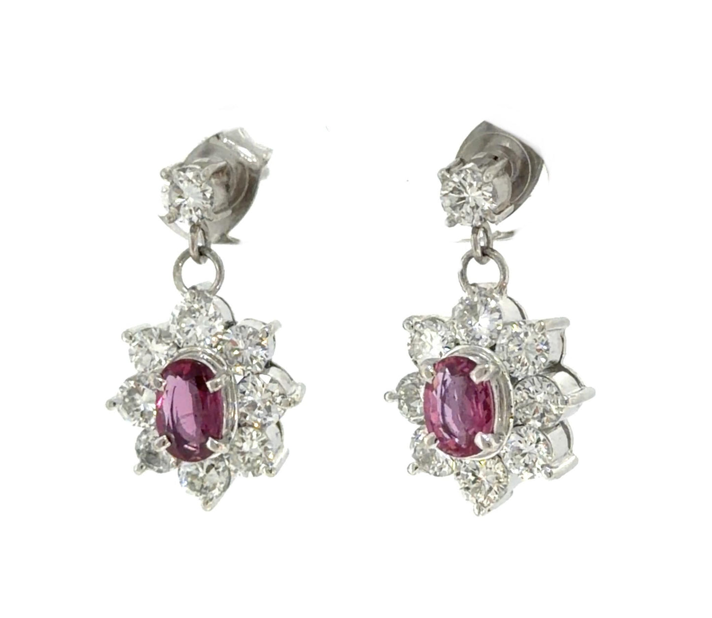 .91ct Pink Sapphire 1.82ct Diamond Platinum Earrings 7.90g .75"