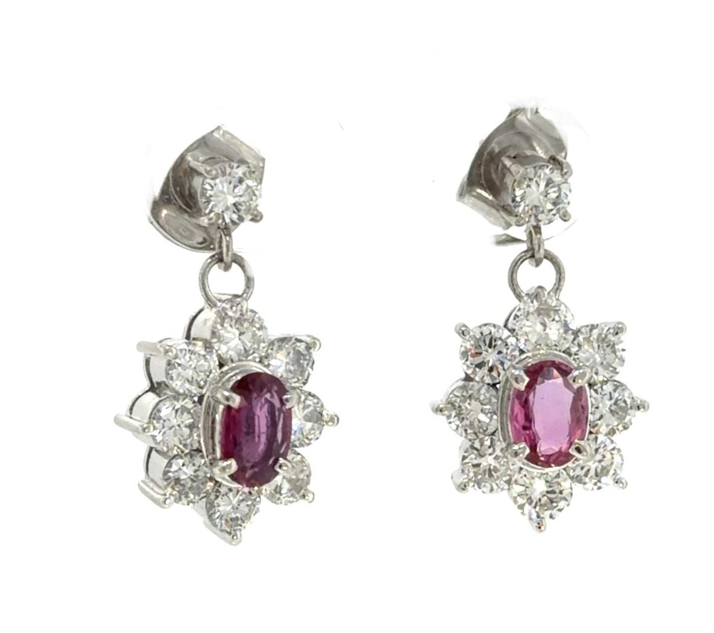.91ct Pink Sapphire 1.82ct Diamond Platinum Earrings 7.90g .75"