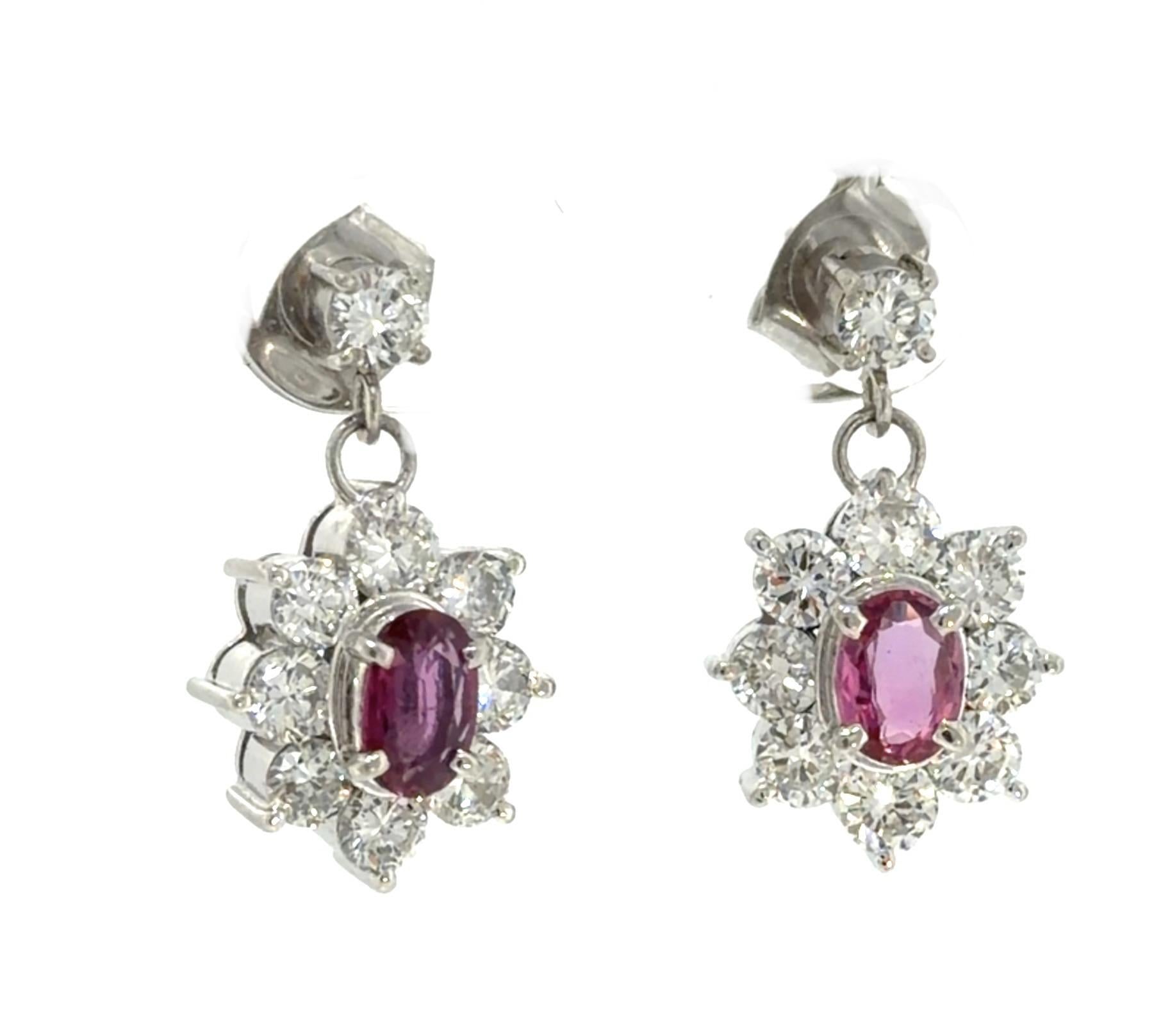 .91ct Pink Sapphire 1.82ct Diamond Platinum Earrings 7.90g .75"