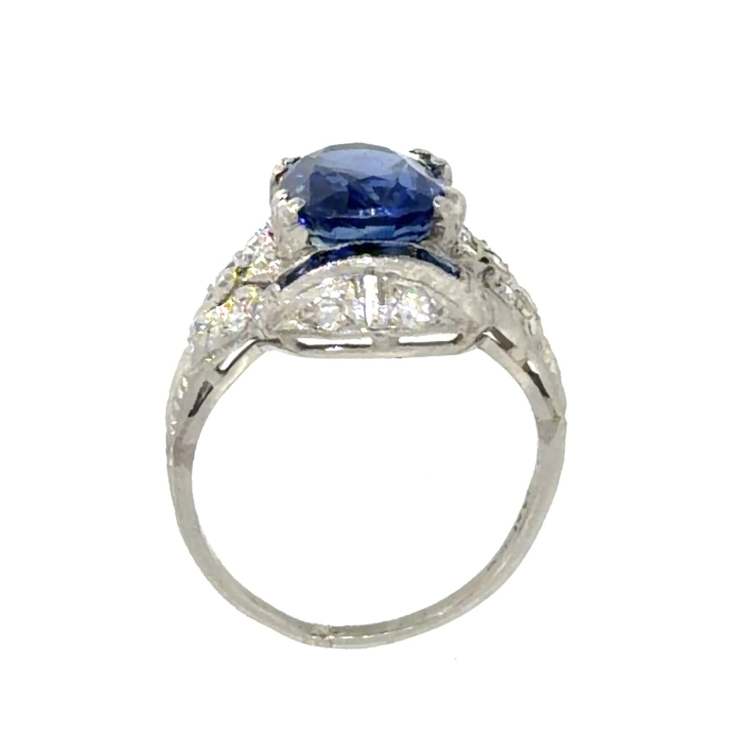 Original Art Deco 3.70ct Sapphire Platinum Ring (Vintage 1930s)