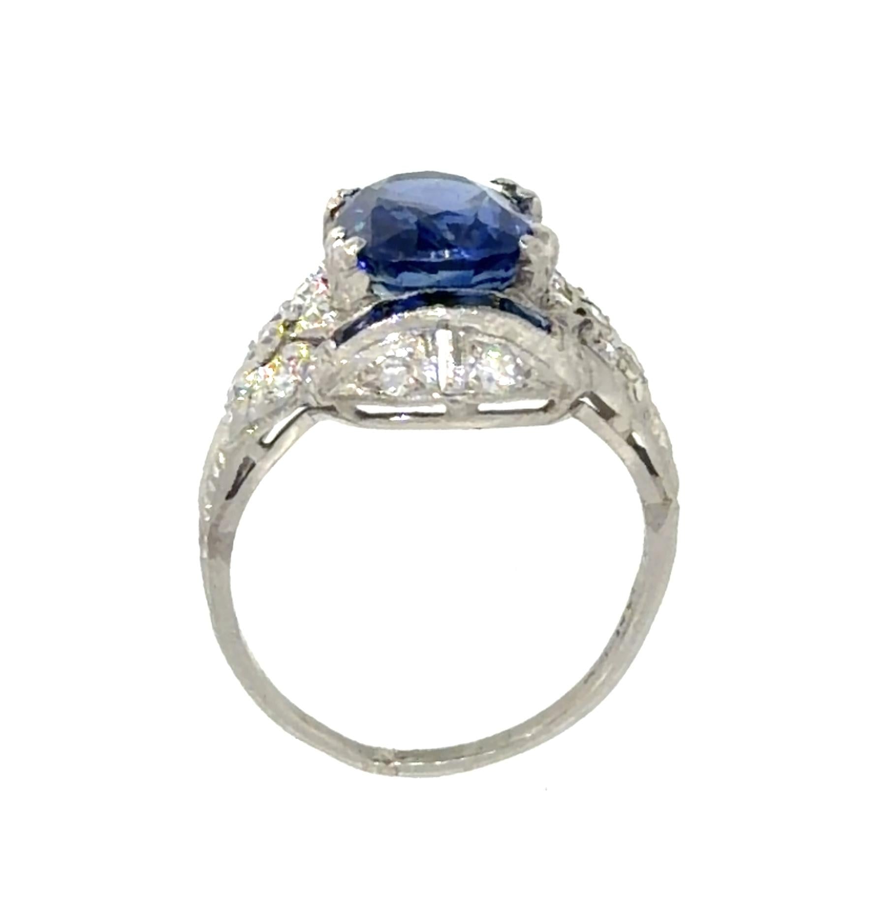 Original Art Deco 3.70ct Sapphire Platinum Ring (Vintage 1930s)
