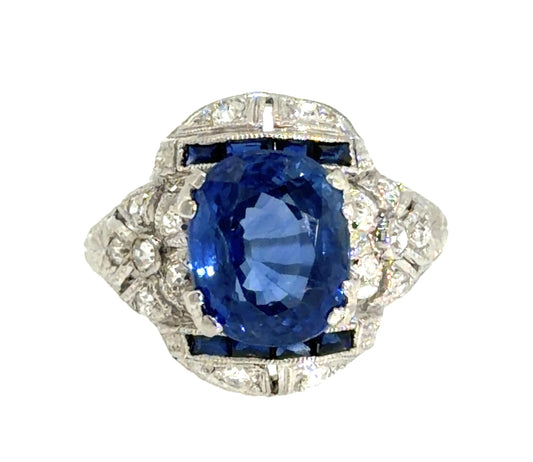 Original Art Deco 3.70ct Sapphire Platinum Ring (Vintage 1930s)