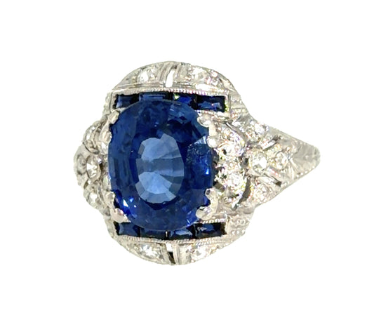 Original Art Deco 3.70ct Sapphire Platinum Ring (Vintage 1930s)