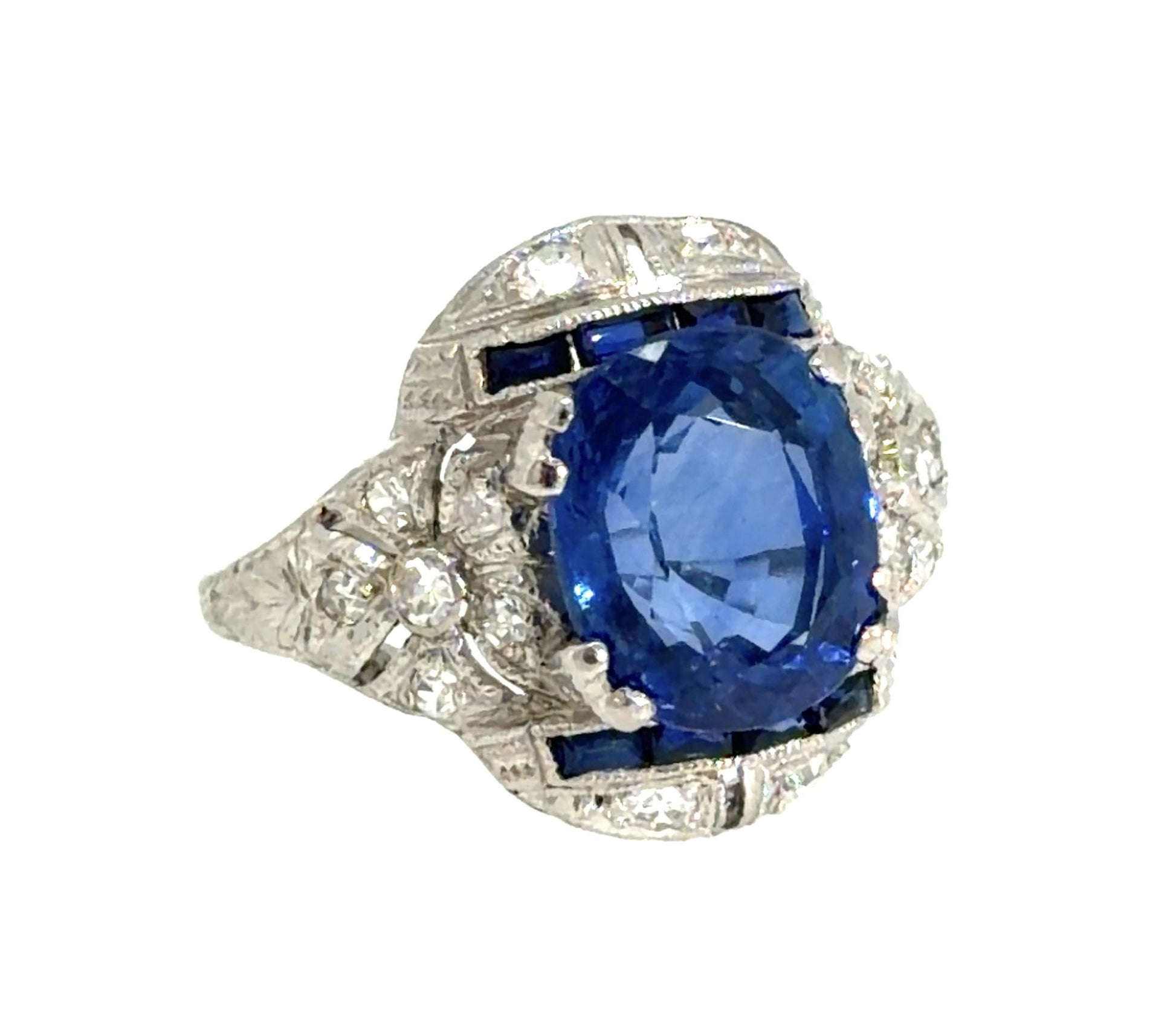 Original Art Deco 3.70ct Sapphire Platinum Ring (Vintage 1930s)