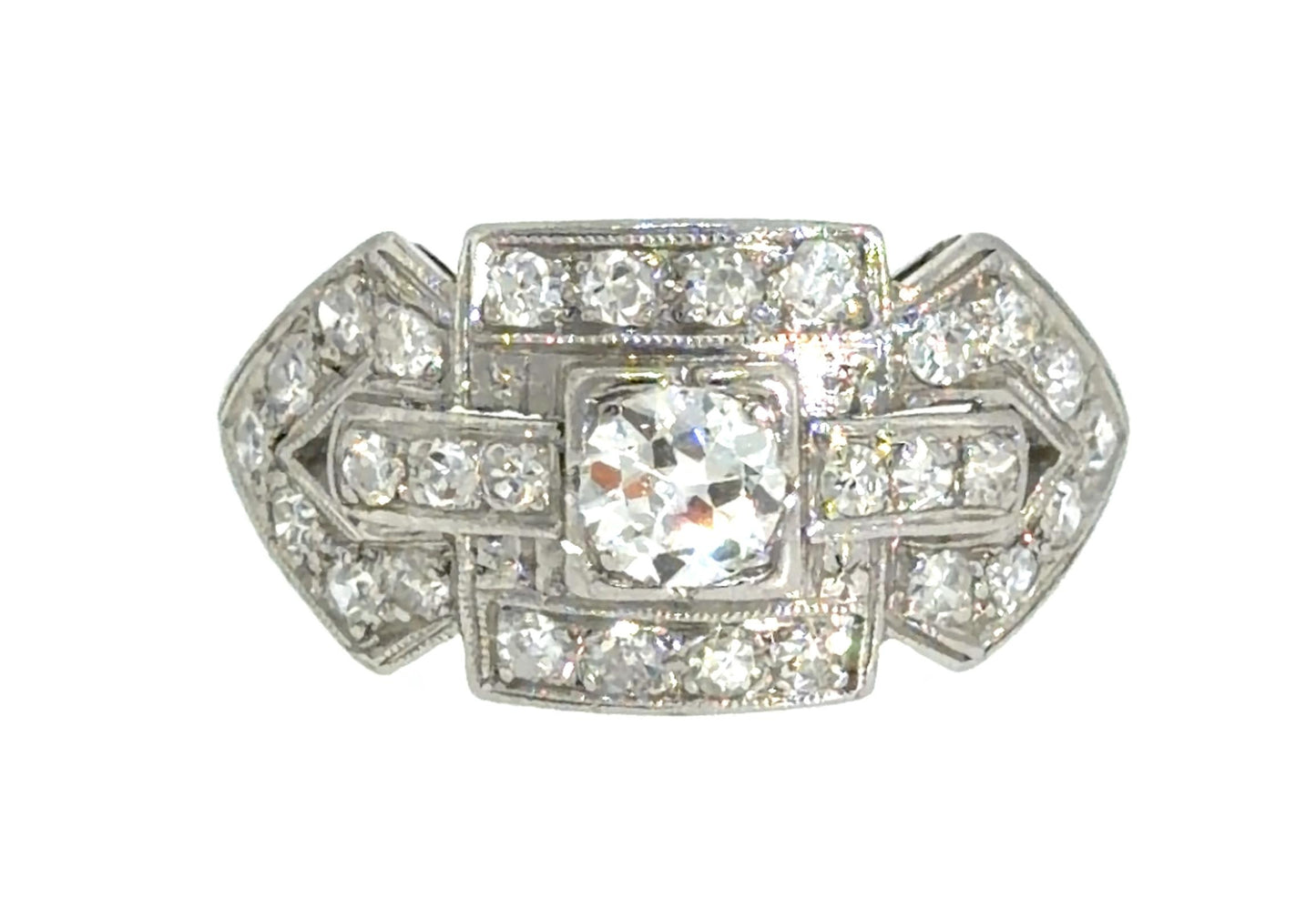Original Art Deco .25ct OEC Diamond .60ct SD Platinum Ring (Antique 1920s) 8.50