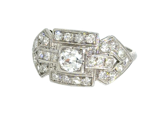Original Art Deco .25ct OEC Diamond .60ct SD Platinum Ring (Antique 1920s) 8.50