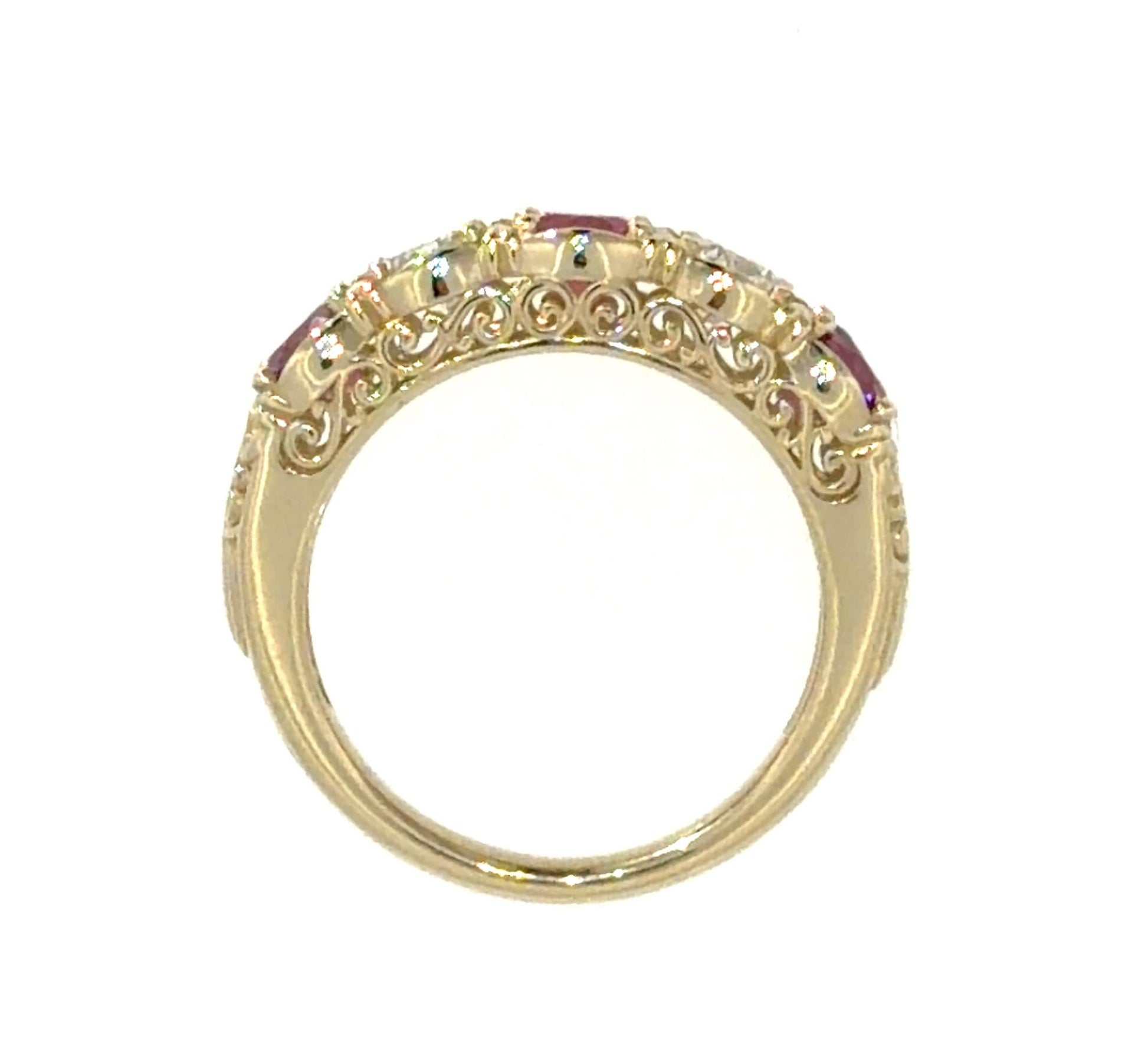 2.72ct Ruby .62ct Diamond 14KY Gold Five Stone Ring 6.50 Size
