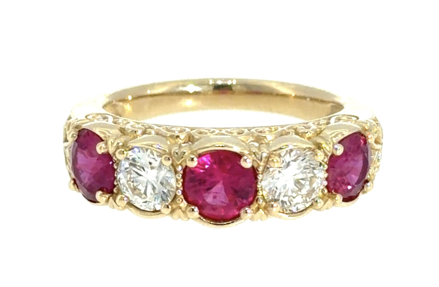 2.72ct Ruby .62ct Diamond 14KY Gold Five Stone Ring 6.50 Size