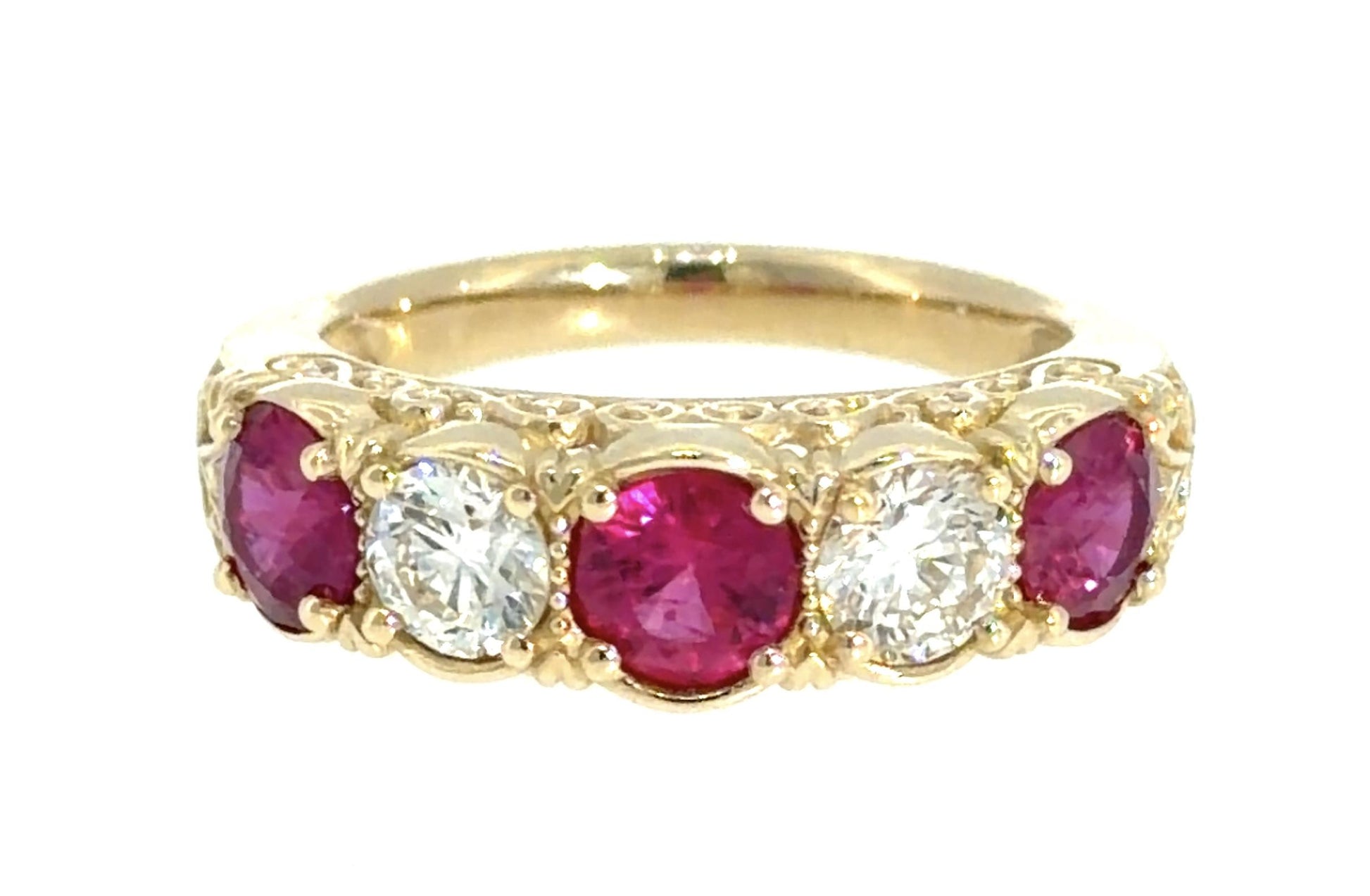 2.72ct Ruby .62ct Diamond 14KY Gold Five Stone Ring 6.50 Size