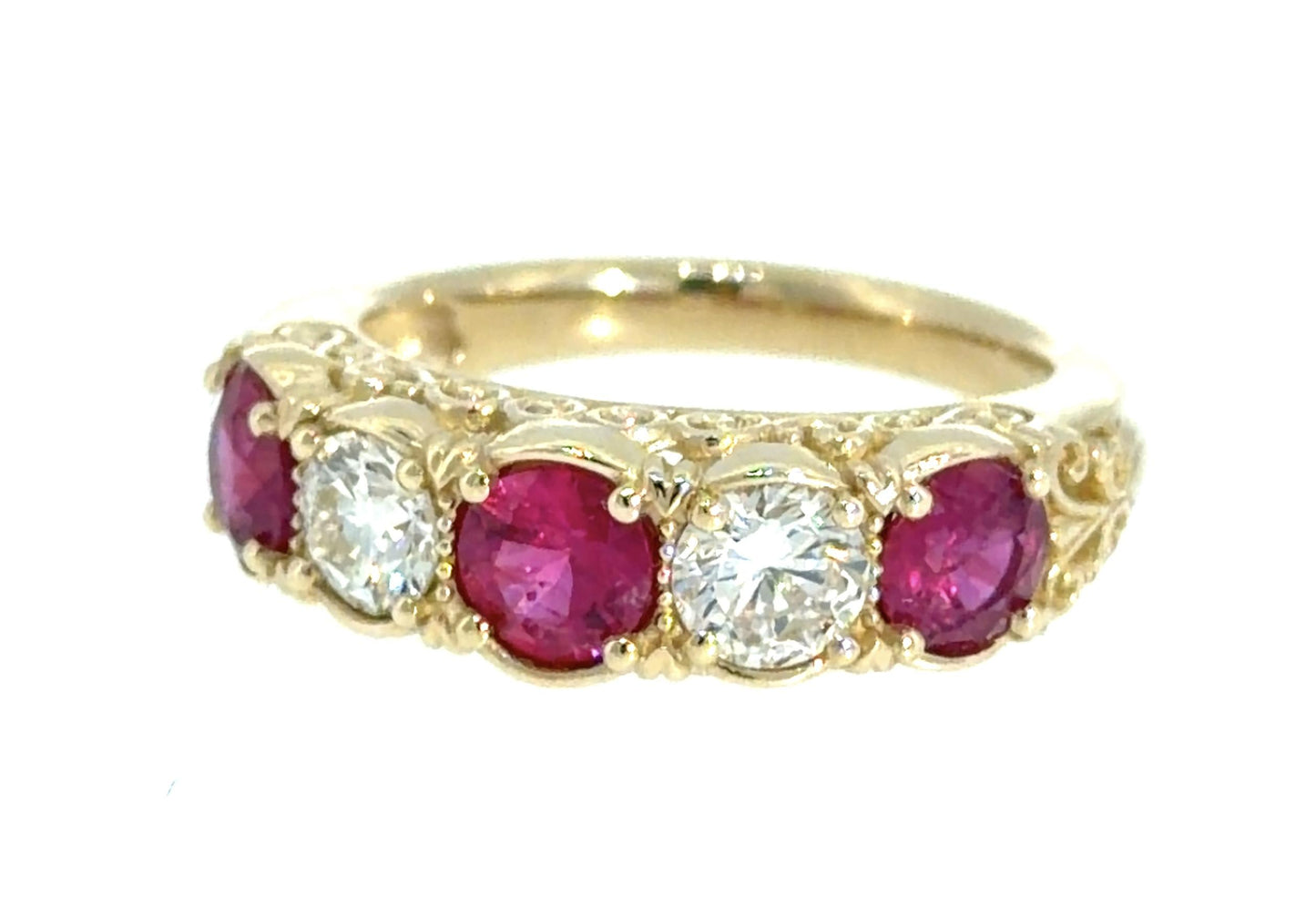 2.72ct Ruby .62ct Diamond 14KY Gold Five Stone Ring 6.50 Size