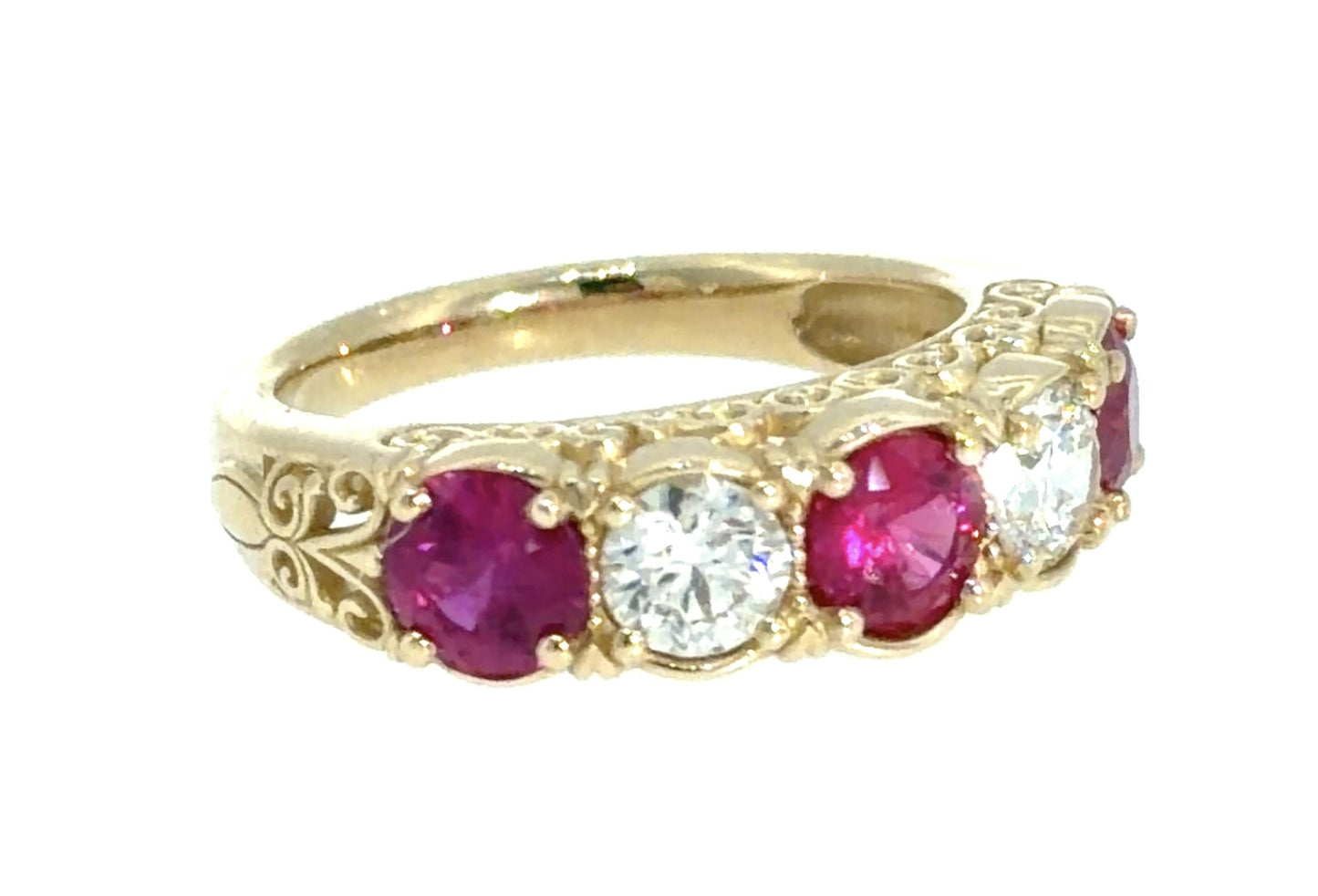 2.72ct Ruby .62ct Diamond 14KY Gold Five Stone Ring 6.50 Size