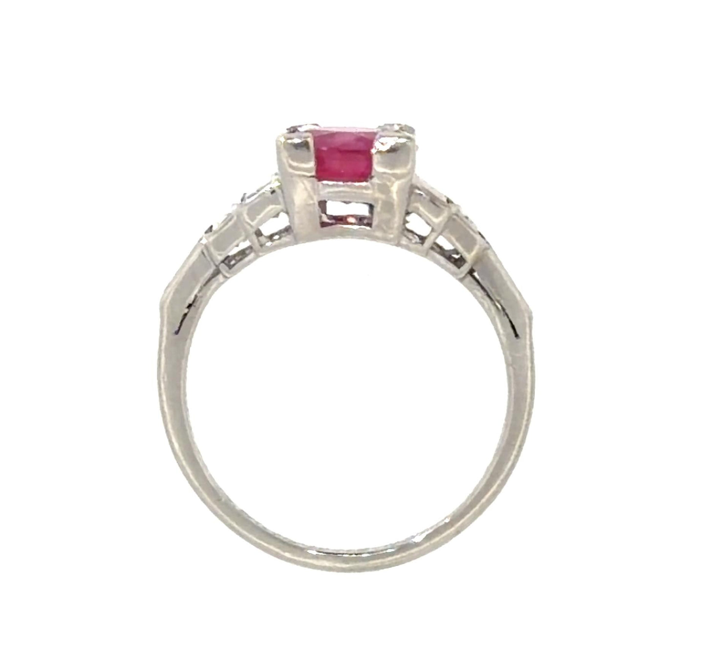 Art Deco 1.51ct Round Ruby .78ct Baguette Diamond Platinum Ring (Vintage 1930s)