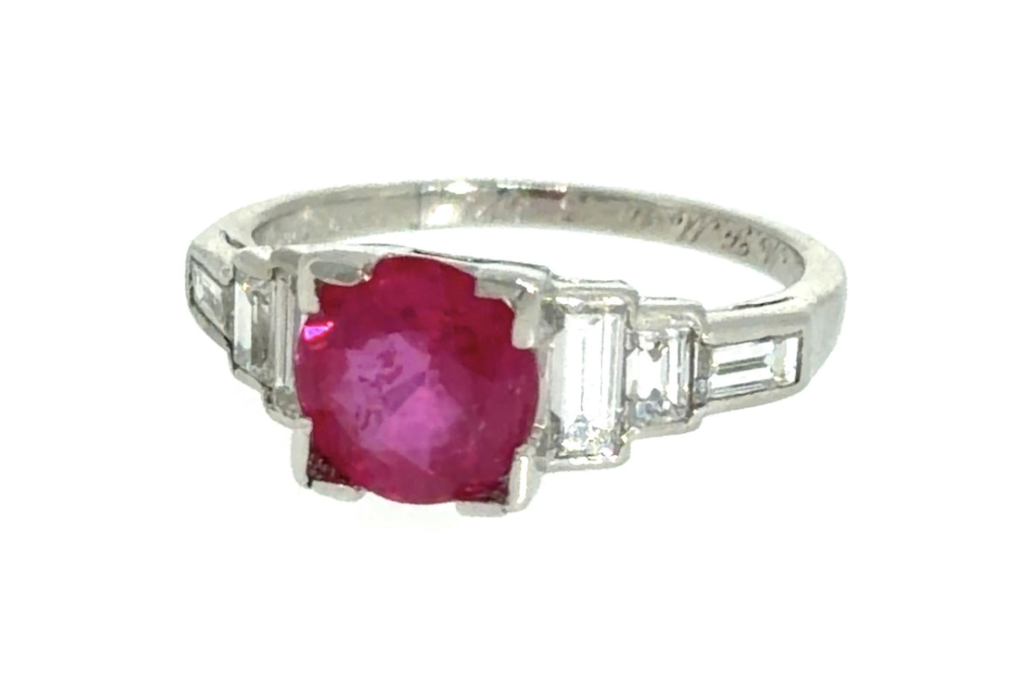 Art Deco 1.51ct Round Ruby .78ct Baguette Diamond Platinum Ring (Vintage 1930s)