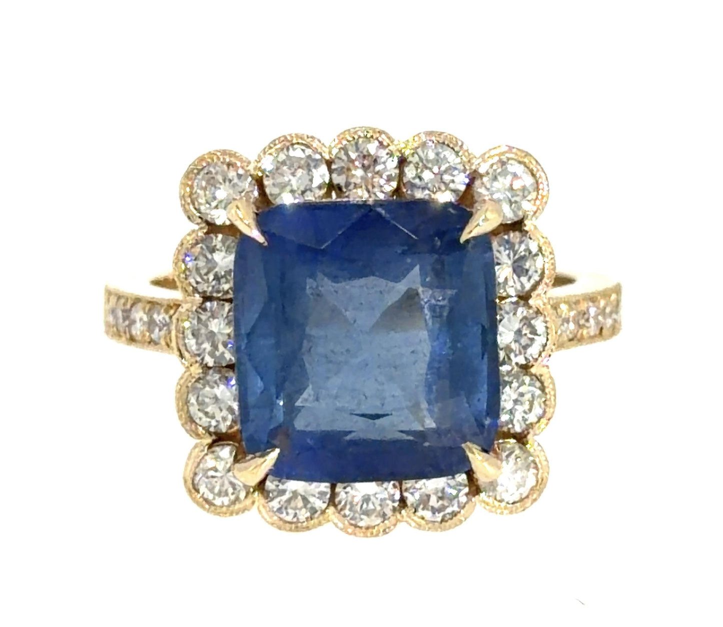 6.84ct Square Sapphire 1.05ct Diamond 14KW Gold Ring 6.50 Size