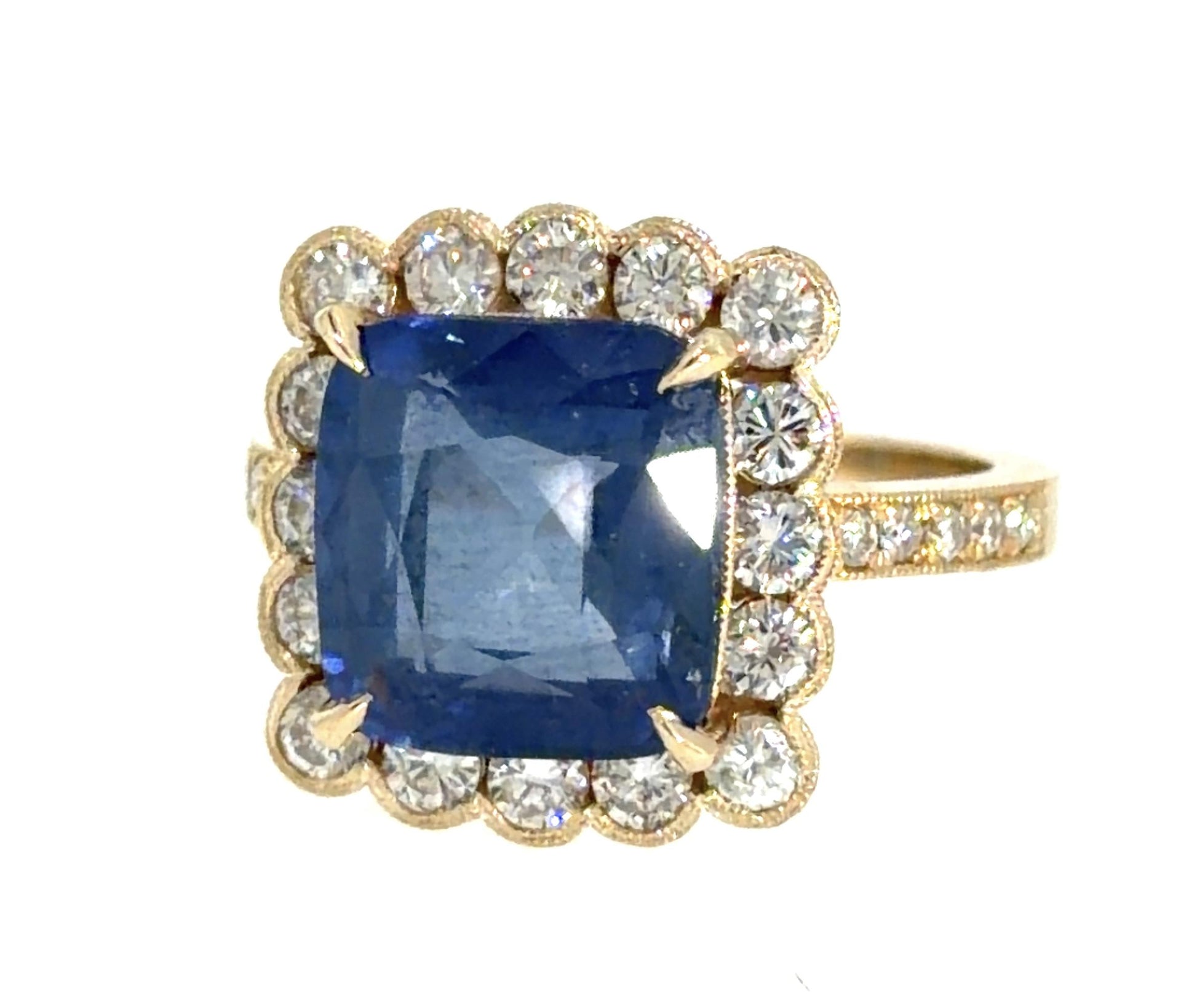 6.84ct Square Sapphire 1.05ct Diamond 14KW Gold Ring 6.50 Size