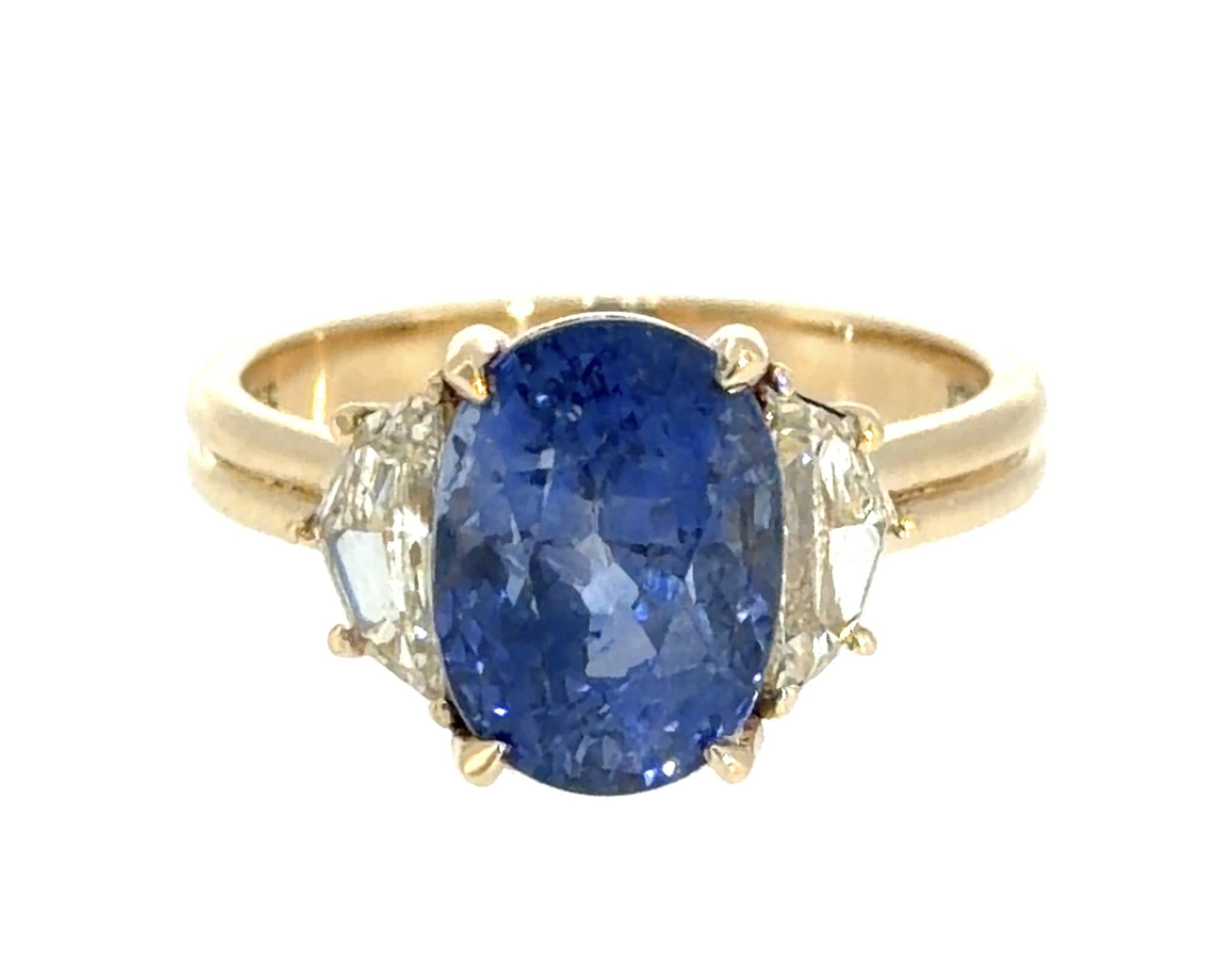 5.25ct Oval Sapphire .66ct Cadillac Diamond 14KY Gold Ring 6.50 Size