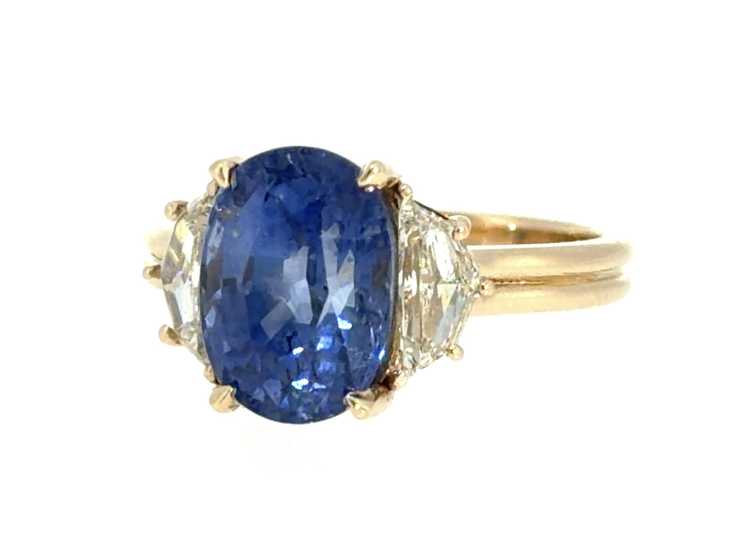 5.25ct Oval Sapphire .66ct Cadillac Diamond 14KY Gold Ring 6.50 Size