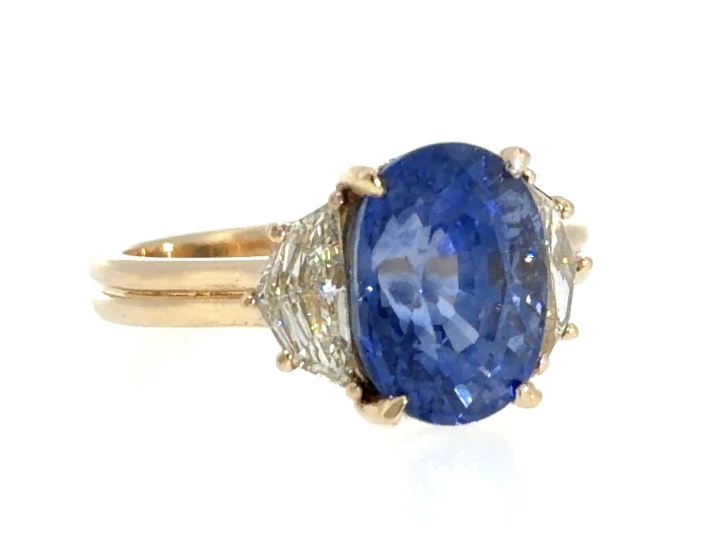 5.25ct Oval Sapphire .66ct Cadillac Diamond 14KY Gold Ring 6.50 Size