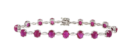 18KW Burma Ruby Bracelet 12.3gr 13.00ct(rby) 1.35ct(dia) Gia Heated Minor