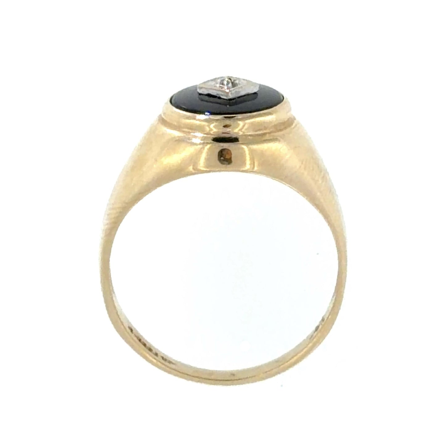 Art Deco .02ct Diamond & Onyx 10K Yellow Gold 3.85gr Ring Circa 1930s Size 9.50