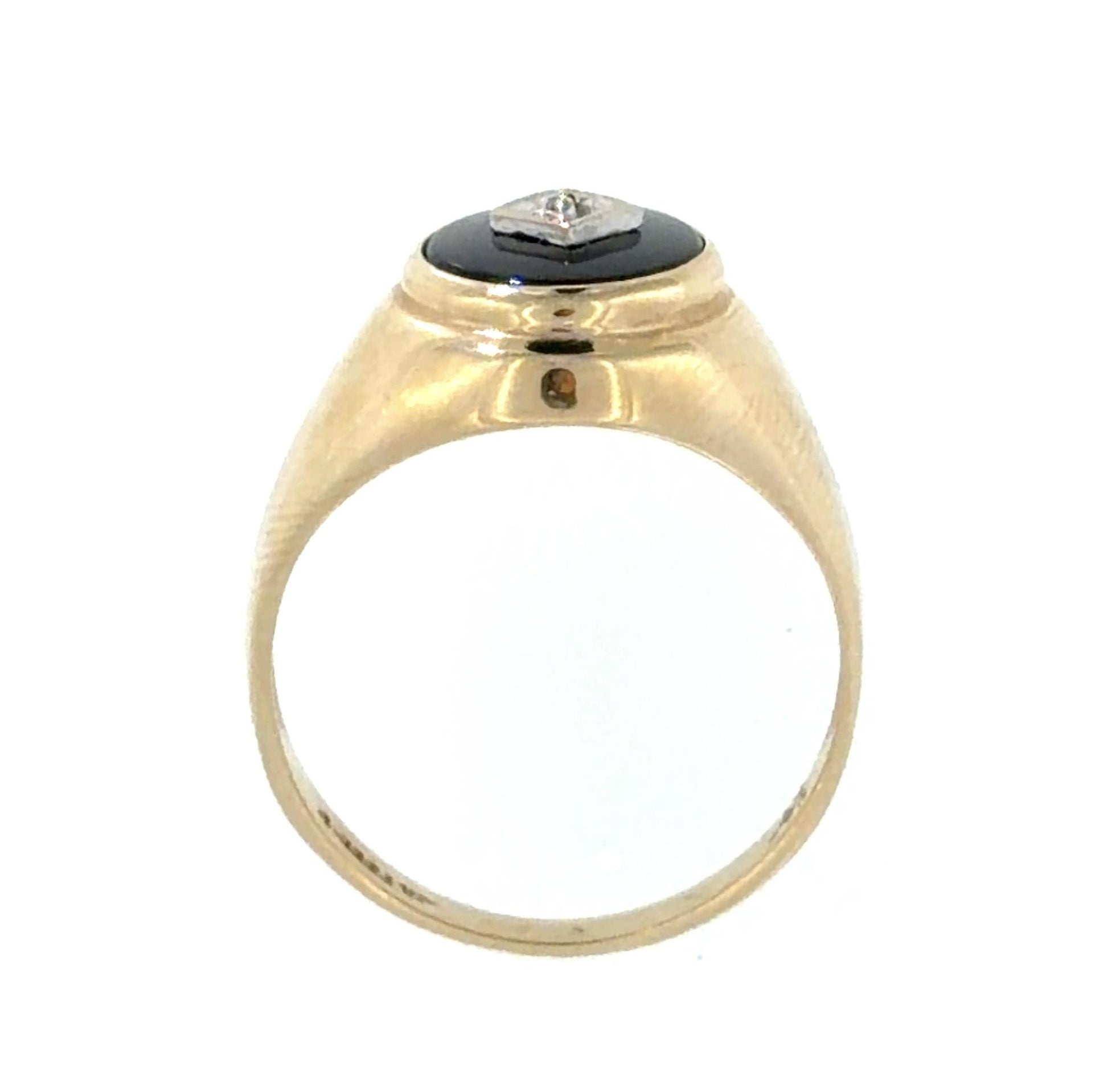 Art Deco .02ct Diamond & Onyx 10K Yellow Gold 3.85gr Ring Circa 1930s Size 9.50