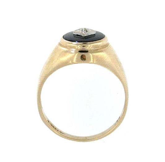 Art Deco .02ct Diamond & Onyx 10K Yellow Gold 3.85gr Ring Circa 1930s Size 9.50